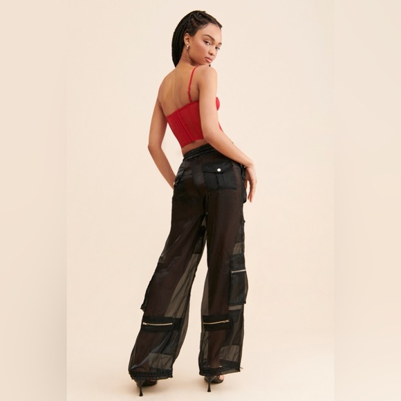 Audette Black Cargo Jogger Sheer Pants XS - Picture 3 of 16